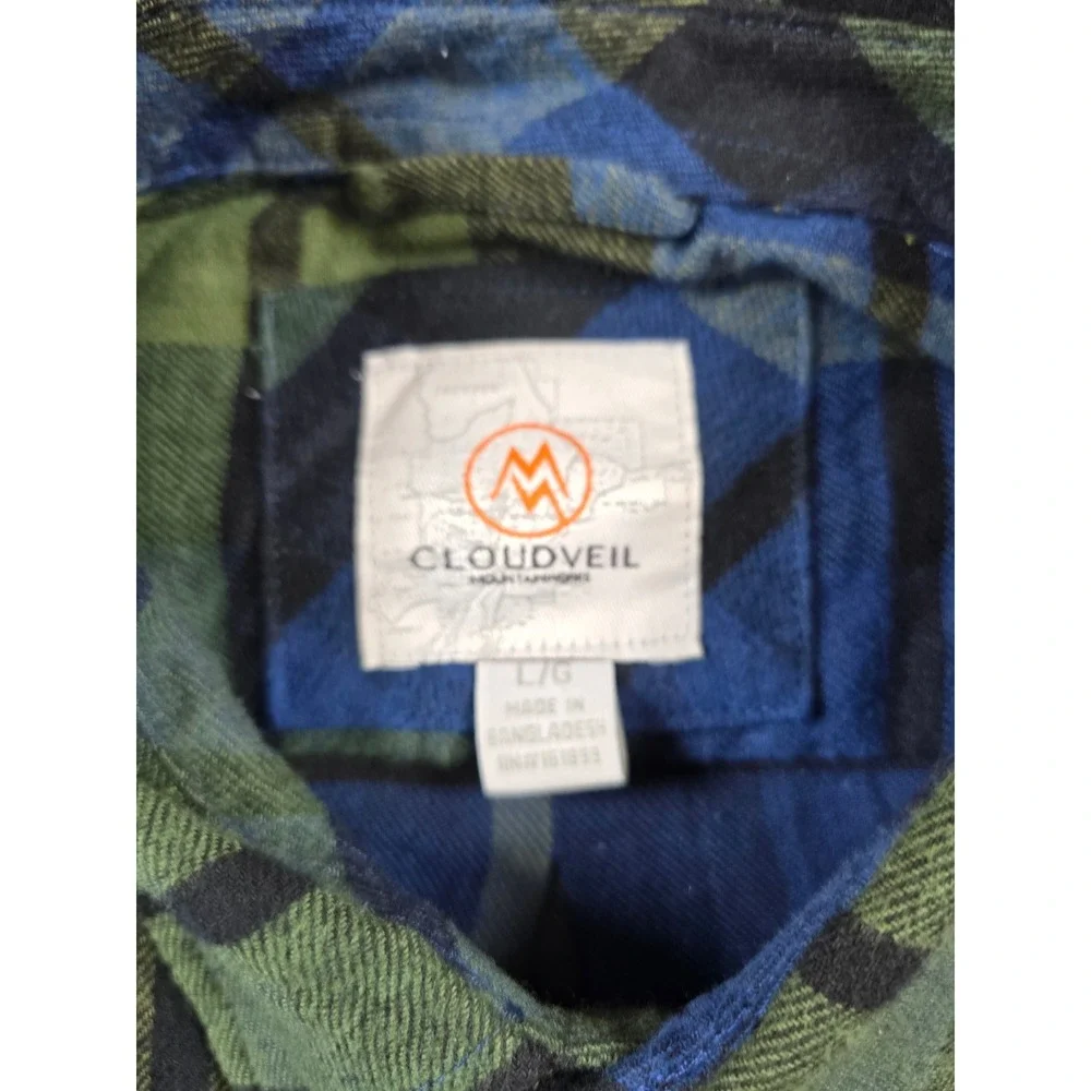 Cloudveil Flannel Shirt Mens Large Navy Green Cotton Stretch Plaid CVF22WT11